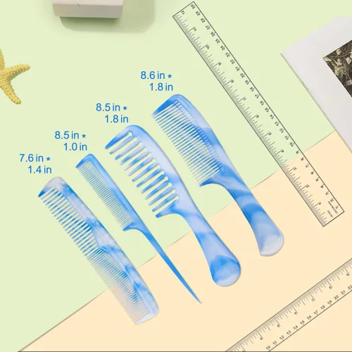 Miniatura 2 de Juego de Peines para el Cabello: Peine Azul de Dientes Finos, Peine de Dientes Anchos, Cola de Rata y Peine de Doble Propósito para Hombres