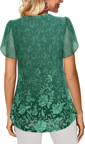 Miniatura 4 de Bebonnie Blusas de verano con volantes de manga corta para mujer, blusas elegantes florales