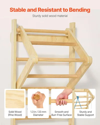 Miniatura 4 de VEVOR Escalera Sueca de Pared, Gimnasio 4 en 1 de 8 Niveles para Interiores, Barras de Gimnasia de Madera Sólida con Capacidad de Carga de 220LBS