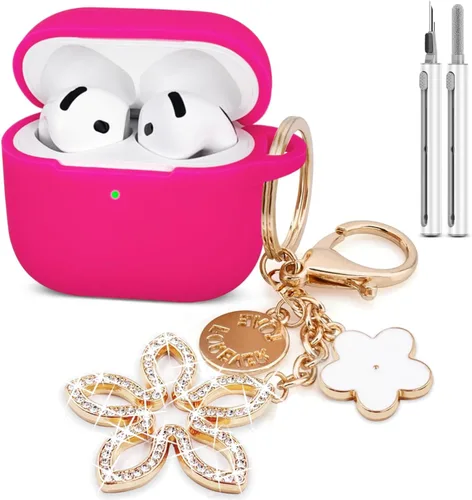 Miniatura 10 de Funda compatible con AirPods 4, funda protectora de silicona para Airpod 4 con llavero brillante, funda para auriculares inalámbricos Apple AirPods