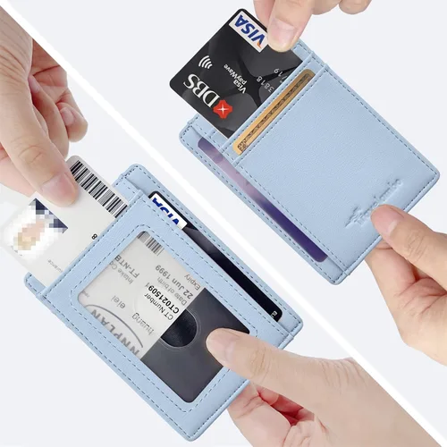 Miniatura 82 de Travelambo billetera mediana y minimalista de cuero para bolsillo frontal, con bloqueo de interferencia de radiofrecuencia