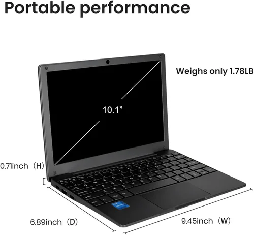 Miniatura 5 de HBESTORE10.1 Mini portátil, pantalla IPS, con Celeron N4000 (hasta 2.6 GHz), 8 GB de RAM 128 GB SSD Windows 11 OS, computadora pequeña ligera