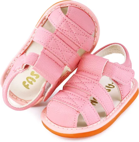 Miniatura 5 de SOFMUO Sandalias chirriantes antideslizantes con suela de goma suave y puntera cerrada, zapatos de verano al aire libre para niños pequeños