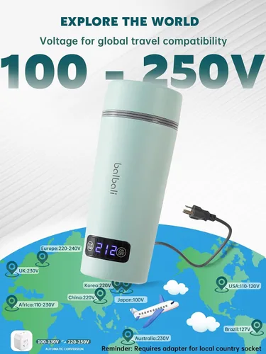 Miniatura 2 de balbali Hervidor de viaje de doble voltaje 100-250 V – Hervidor de agua portátil de 12 onzas/calentador/calentador para agua hirviendo – Hervidor
