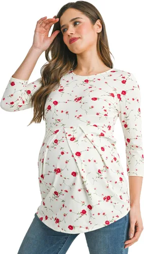 Miniatura 61 de LaClef - Blusa de maternidad para mujer, cuello redondo, manga 3/4, plisada al frente, estilo peplum