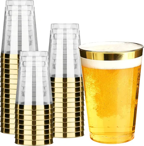 Miniatura 20 de RACETOP 9 oz 100 Pack Gold Glitter Plastic Cups, Disposable Gold Glitter Clear Plastic Cups for Parties, Gatherings, Weddings, and Festival Events