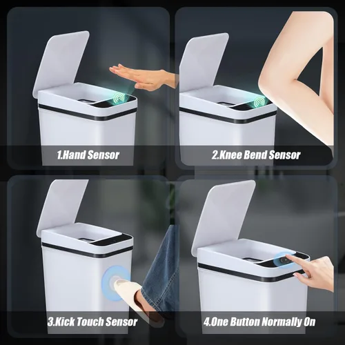 Miniatura 6 de Maxcheck 3 cubos de basura automáticos para baño con tapa, 3 galones, sensor de movimiento sin contacto, pequeño, delgado, cubo de basura