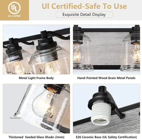 Miniatura 3 de Luces de tocador para baño grandes de 15.8 pulgadas, lámpara de tocador rústica de granja con pantallas de vidrio burbuja, accesorios de iluminación