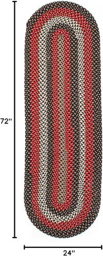 Miniatura 2 de Super Area Rugs Runner 2' X 6' Negro - Rojo - Marrón Alfombra Trenzada Ovalada para Cocinas y Baños de Estilo Granja/Primitivo