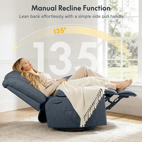 Miniatura 5 de Softa Silla reclinable giratoria para adultos con masaje y calor, sillón reclinable manual giratorio de 360° con bolsillo lateral, silla reclinable