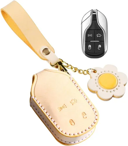 Miniatura 8 de ontto Bolsa de llavero para llavero Maserati de cuero encerado, funda completa para llaves de Ghibli Levante Quattroporte, verde, 4 botones