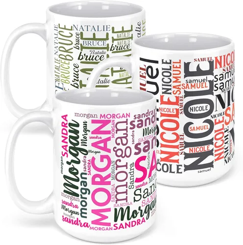 Miniatura 20 de Tazas de café personalizadas con arte de nube de palabras, 12 colores y 9 fuentes artísticas, 11 onzas. Regalos personalizados para parejas, hombres