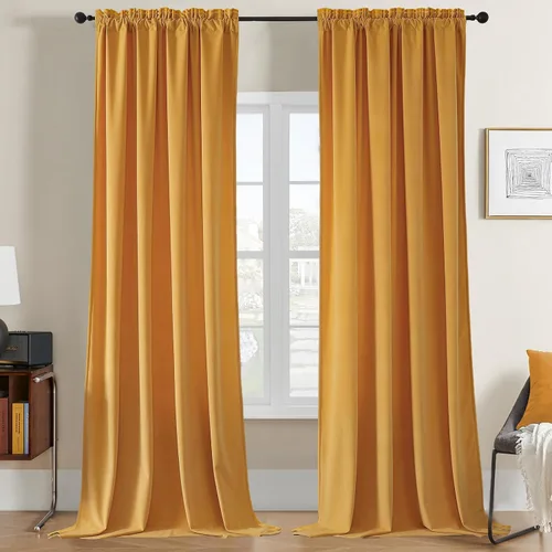 Miniatura 16 de Joydeco Cortinas de terciopelo negro de 63 pulgadas de largo, 2 paneles, cortinas opacas de lujo con bolsillo para barra, cortinas de ventana
