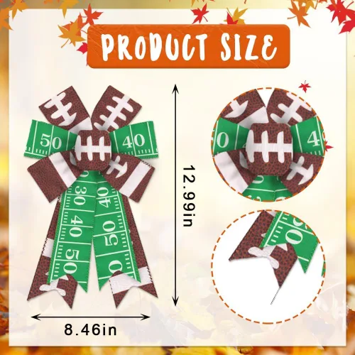 Miniatura 2 de Estivaux 2 lazos de fútbol para corona, lazos de corona de fútbol americano, arco de arpillera marrón y verde, arco de rugby para manualidades
