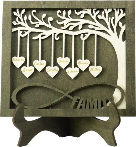 Miniatura 19 de Joyforisa Regalos para mamá y abuela, marco personalizado del árbol de la vida con corazones y nombres, marco de árbol familiar de madera Estilo 1