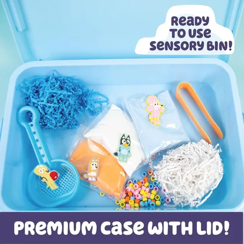 Miniatura 4 de Horizon Group USA Caja sensorial oficial Bluey Seek & Find, juguetes sensoriales listos para usar para niños pequeños de 3 a 4 años con tapa, arena