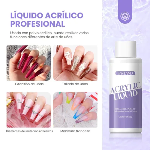 Miniatura 3 de SAVILAND Líquido Monómero Acrílico para Uñas: Monómero Líquido Acrílico de 4 oz con Pincel para Uñas Acrílicas #12 para Aplicación de Polvo