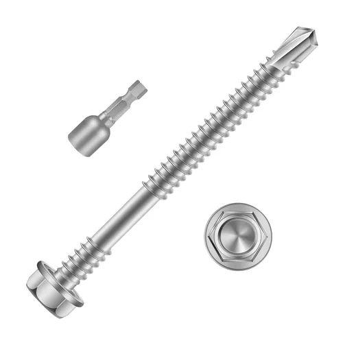 Miniatura 19 de Mellewell Tornillos autoperforantes con cabeza hexagonal de 1/2 pulgada, tornillos de chapa autoperforantes, acero inoxidable 410, 100