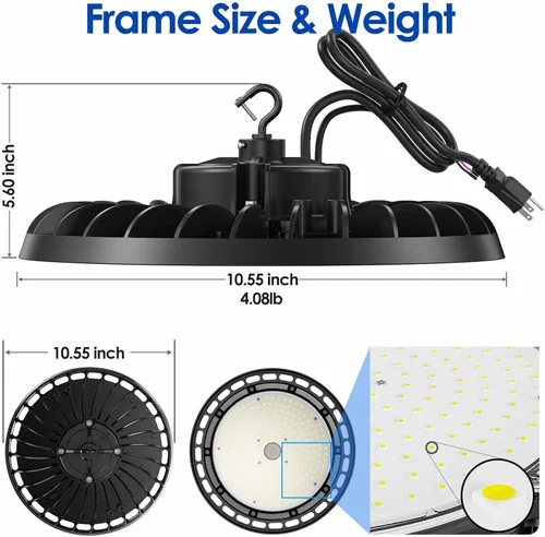 Miniatura 2 de Paquete de 4 luces LED de alta bahía de 150 W, 10 pulgadas, UFO comercial con enchufe para garaje, tienda, almacén, taller, 150 W, 5000 K, 21000 lm