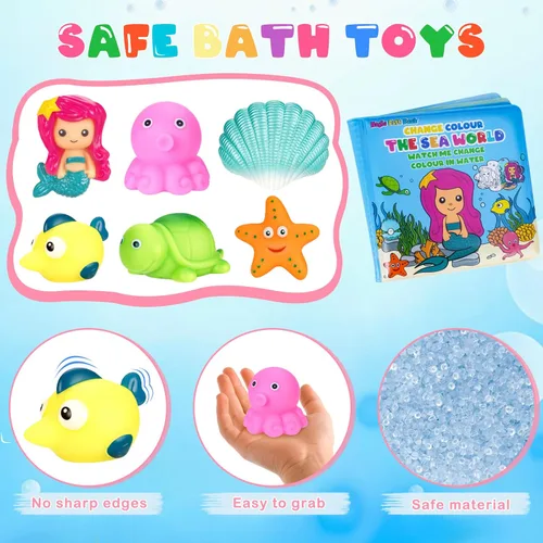Miniatura 6 de Juguetes de baño iluminados para niños pequeños, niñas y bebés, juguetes de baño brillantes sin agujeros con libro de baño y organizador, juguetes