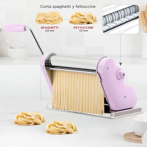 Miniatura 6 de PASTALINDA Máquina para hacer pasta Classic 260, rodillos de 10.2 in de ancho, 9 posiciones de grosor, 2 posiciones de corte, acero inoxidable, Lila