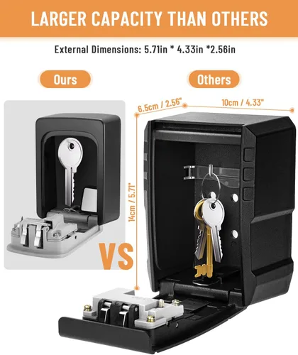 Miniatura 4 de BKNOOU Caja grande de bloqueo de llave para montaje en pared exterior para llaves al aire libre, impermeable, combinación de 4 dígitos, caja