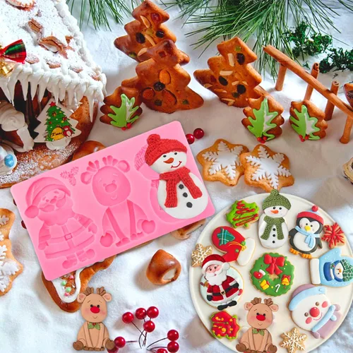 Miniatura 3 de Moldes de Silicona Grandes de Navidad 3D Molde de Papá Noel Moldes de Muñeco de Nieve Moldes de Reno Molde de Fondant Moldes para Galletas Chocolate