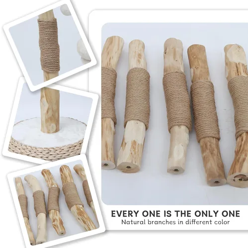 Miniatura 6 de Torre de árbol para gatos de interior, moderno condominio para gatos de madera real con poste rascador, plataformas de salto, bola de juguete