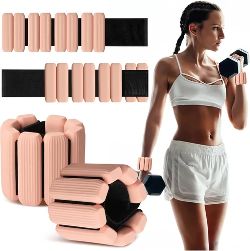 Miniatura 9 de Juego de 2 pesas para muñeca, pesas de tobillo y muñeca para mujeres y hombres, brazaletes con peso de silicona ajustables para brazos y piernas