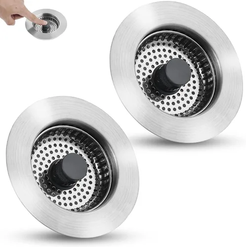 Miniatura 8 de Combo Universal 3 en 1 de Colador y Tapón de Drenaje para Fregadero de Cocina, Carcasa de Acero Inoxidable Negro con Tapón Emergente para Filtro