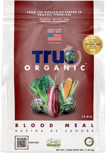 True Organic Harina de sangre: fertilizante orgánico con alto contenido de nitrógeno para un rápido crecimiento vegetativo, bolsa de 3 libras cubre