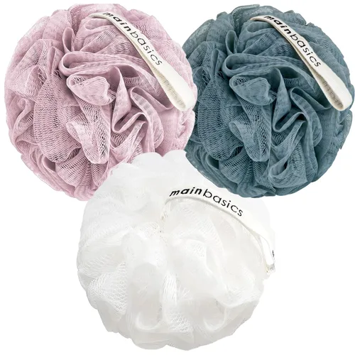 MainBasics Esponja de esponja para baño y ducha, esponja para el cuerpo, exfoliante corporal (juego de 3, flor aireada)