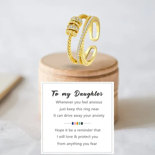 Miniatura 4 de Askljeby Anillo de ansiedad para hija, anillo de oro de 18 quilates para hija de mamá a mi hija, circonita cúbica, ajustable, para el pulgar, alivio