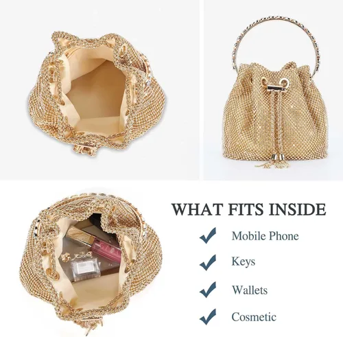 Miniatura 4 de Bolso de mano con diamantes de imitación para mujer, bolso de noche con diamantes brillantes, mini bolso de mano con purpurina para fiesta de noche