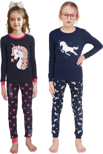 Miniatura 6 de KikizYe Conjunto de pijamas de manga larga para niñas pequeñas, 100% algodón