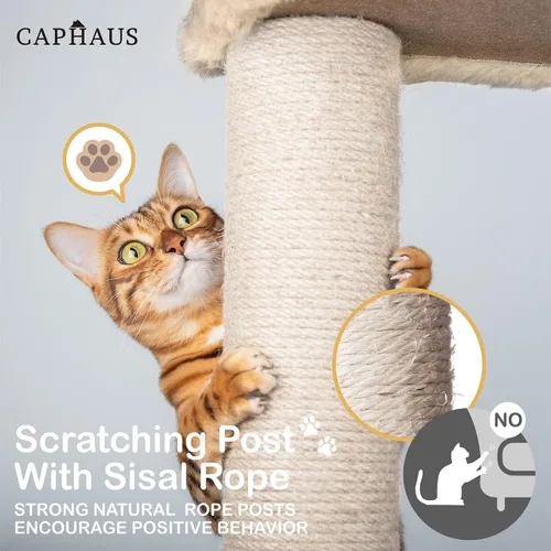 Miniatura 5 de CAPHAUS Torre de escalada alta moderna para juego en interiores para gatos grandes y gatitos, de 70 pulgadas con percha superior, casa cueva