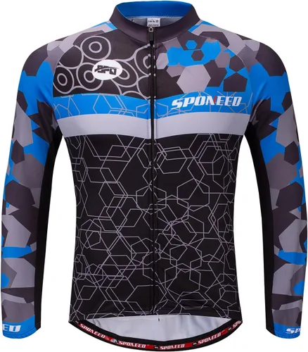 sponeed Camisetas de ciclismo de manga larga para hombre, camisetas de motociclista con cremallera completa, equipo de ciclismo de invierno