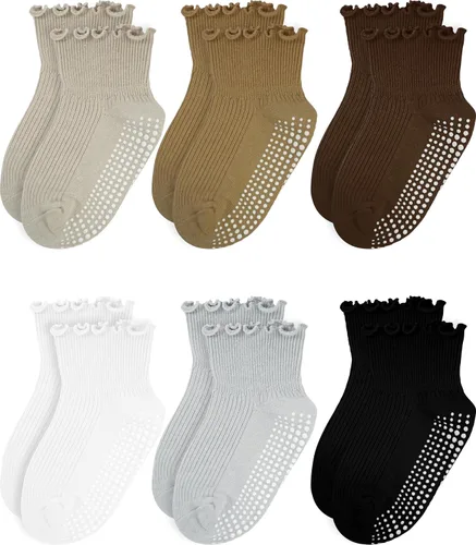 Miniatura 7 de Calcetines con volantes para niñas – Calcetines antideslizantes con puños – Calcetines de algodón suave con volantes para interiores