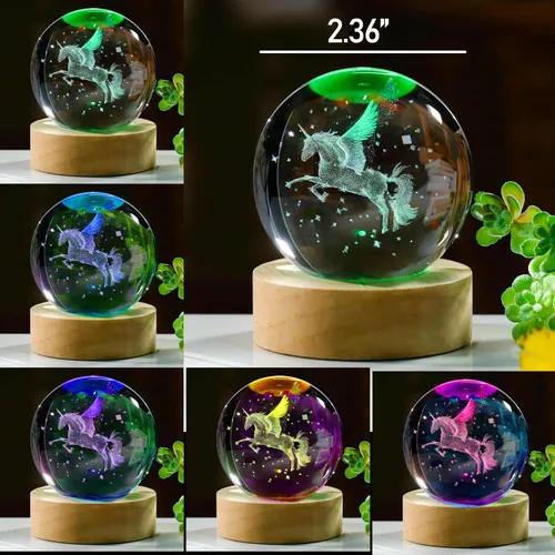 Miniatura 3 de Regalos de unicornio 3D para mujeres - Bola de cristales, figuras de unicornio, decoración, figurilla de animales de vidrio