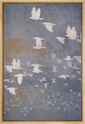 Miniatura 28 de NWT Impresión en lienzo enmarcado para pared, acuarela, grullas, pájaros volando, naturaleza salvaje, ilustraciones de arte moderno decorativo