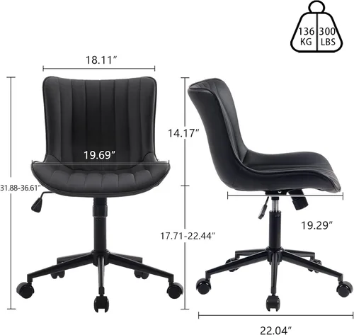 Miniatura 2 de YOUNIKE Silla de escritorio compacta negra para oficina en casa con ruedas, silla de tocador linda sin brazos cómoda con respaldo basculante