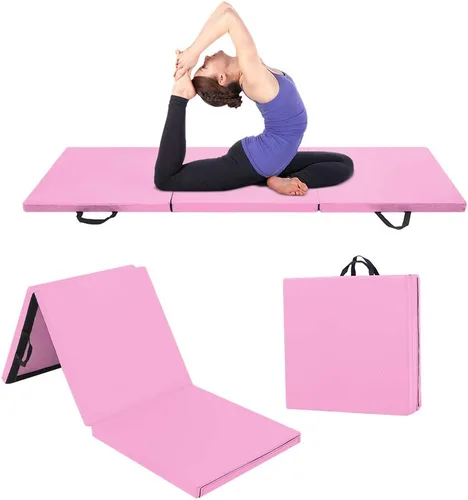Ochine Alfombrilla de gimnasia plegable de tres pliegues de 6 x 2 x 2 pulgadas, esterilla de yoga, esterilla de gimnasio con asas de transporte para