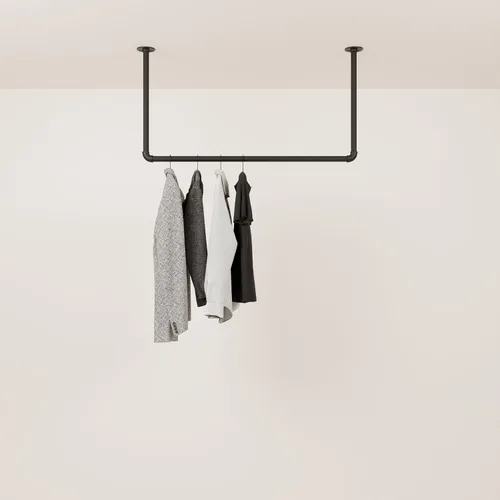 Miniatura 3 de pamo Perchero montado en el techo, negro, 41 x 21 pulgadas, capacidad de 55 libras, barra colgante para armario para inquilinos, perchero industrial