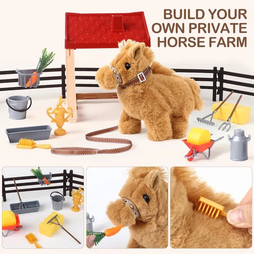 Miniatura 4 de Toylink Caballo de peluche para niños, juguete electrónico interactivo de peluche con hacer sonido/caminar/mover la cola, regalos de cumpleaños