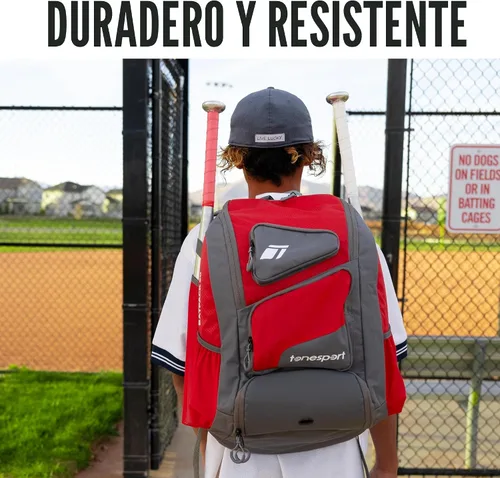 Miniatura 3 de Tonesport, Bolsa de Béisbol - Mochila para Béisbol, Sóftbol, T-Ball - Bolsa de Bate para Adultos y Jóvenes Rojo
