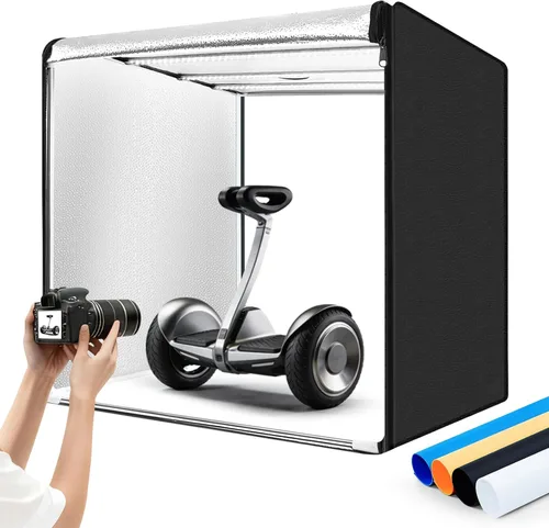 Miniatura 10 de Caja de luz para estudio fotográfico de 32"x32" con 100 LED y 6 fondos de colores, caja de fotos con luces, caja de imagen plegable para fotografía