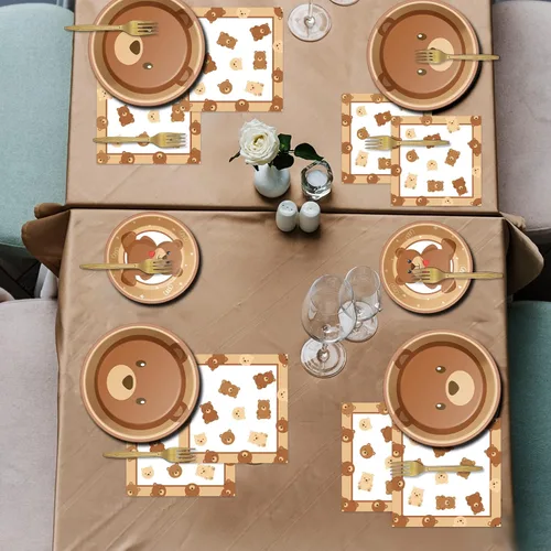 Miniatura 7 de 96 piezas de platos de fiesta de baby shower con tema de oso, decoraciones con texto en inglés «We Can Bearly Wait», vajilla para bebé con tema