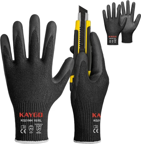 Miniatura 9 de KAYGO 2 pares de guantes de trabajo resistentes a cortes para hombres y mujeres, guantes de corte ANSI A3, guantes de trabajo de seguridad de Negro