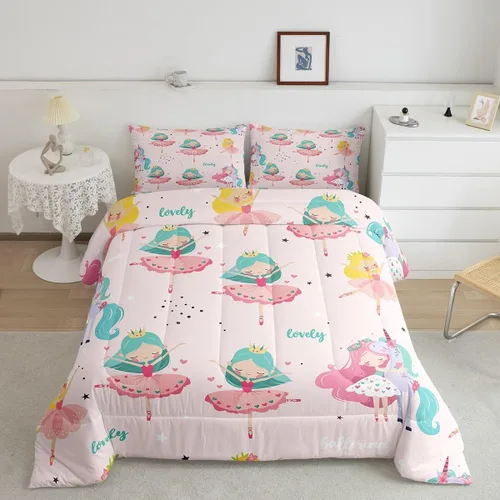 Edredón Kawaii de plumón tamaño individual, lindo juego de ropa de cama de dibujos animados para niños y niñas, funda de edredón de ballet, adorable