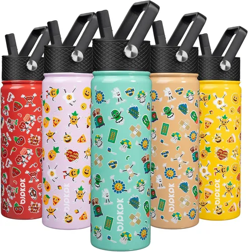 Miniatura 37 de BJPKPK Botella de agua aislada con tapa con pajilla, bonitas botellas de agua de 15 onzas, termo de metal de acero inoxidable, vasos reutilizables